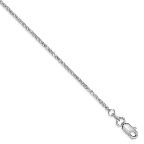 1.5mm 10k White Gold Solid Cable Chain Anklet, 10 Inch - Picture 1 of 6